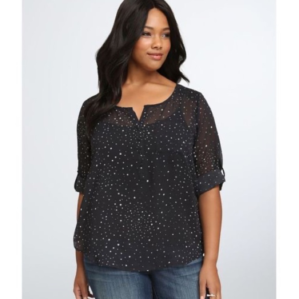 Torrid Chiffon Henley Star Print Blouse